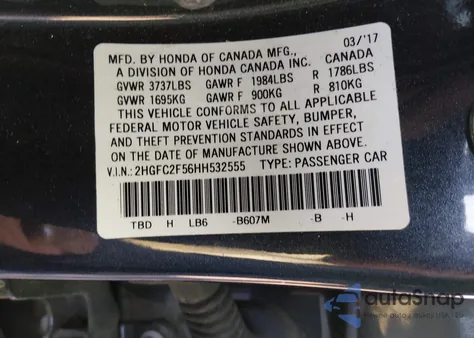 2017 Honda Civic Lx z USA, uszkodzony, nr VIN 2HGFC2F56HH532555